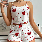 Women’s 2PCS Heart Print Pajama Set, Sleeveless Crop Top and Shorts,