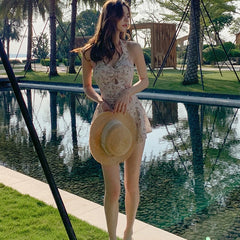 Women Hanging Neck Sweet Cute Swimwear Sexy One-piec Beach Wear Swim