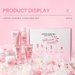 Coffret de soins Sakura 6 pièces – Nettoyant visage, lotion tonique, sérum et crème à la fleur de cerisier
