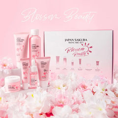 Coffret de soins Sakura 6 pièces – Nettoyant visage, lotion tonique, sérum et crème à la fleur de cerisier