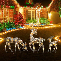 3Pc Lighted Deer Reindeer Family Lighted Deer Christmas Decor With Led