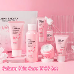Coffret de soins Sakura 6 pièces – Nettoyant visage, lotion tonique, sérum et crème à la fleur de cerisier