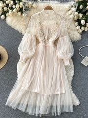 Robe trapèze en maille à fleurs 3D – Élégante robe de soirée et de fête pour femme