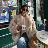 Neo‑Mint Gradient Faux Fur Jacket – Chic Street Style Women’s Coat
