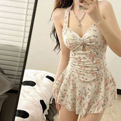 Women Hanging Neck Sweet Cute Swimwear Sexy One-piec Beach Wear Swim