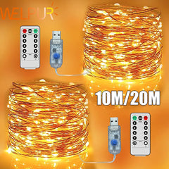 5M/10M/20M USB LED String Lights Copper Silver Wire Garland Light