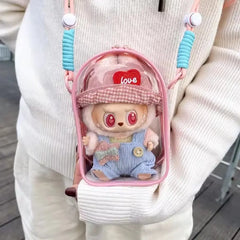 For 15cm Labubu v2 sitting party cotton doll crossbody pain bag pvc