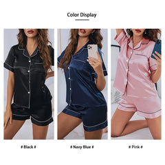 Women Silk Satin Pajamas Set Two-piece Pj Sets Sleepwear Loungewear
