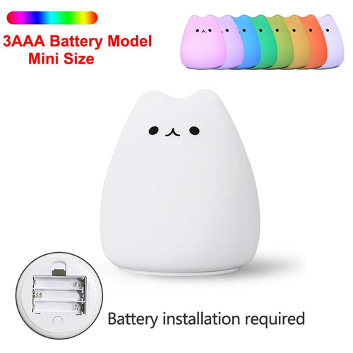 LED Night Light for Children – Soft Silicone, Touch Sensor, 7 Colors