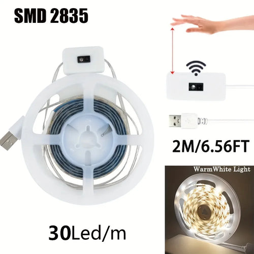 USB LED Strip Lights – DC 5V Waterproof Smart Dimmer with Hand-Wave Sensor