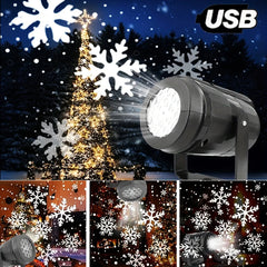 USB Powered Snowflake Projector Light White Snow Pattern Rotating LED