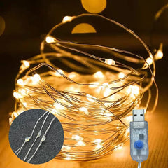 5M/10M/20M USB LED String Lights Copper Silver Wire Garland Light