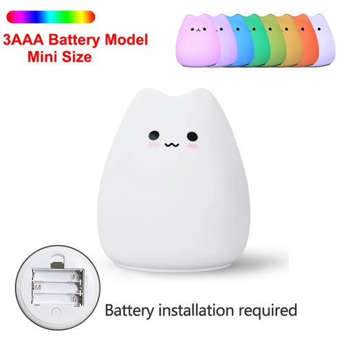 LED Night Light for Children – Soft Silicone, Touch Sensor, 7 Colors