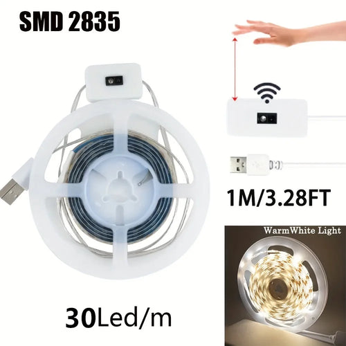 USB LED Strip Lights – DC 5V Waterproof Smart Dimmer with Hand-Wave Sensor