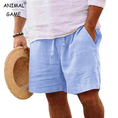 New Mens Cotton Solid Color Short Lightweight Gym Pants Linen Beach