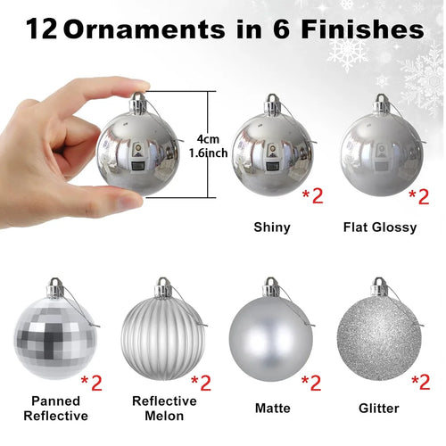 Christmas Balls Ornaments Set,3/4/6cm Xmas Shatterproof  Baubles