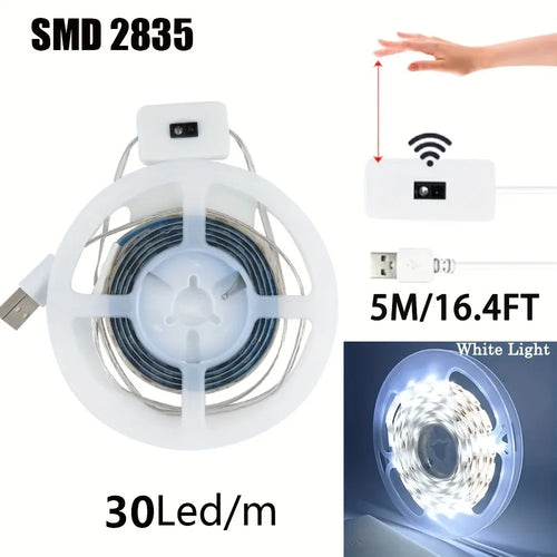 USB LED Strip Lights – DC 5V Waterproof Smart Dimmer with Hand-Wave Sensor