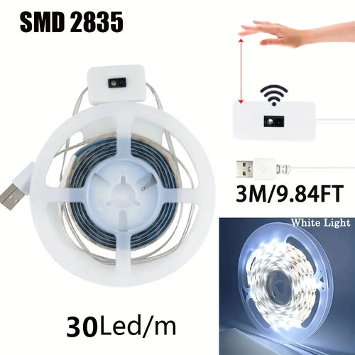 USB LED Strip Lights – DC 5V Waterproof Smart Dimmer with Hand-Wave Sensor