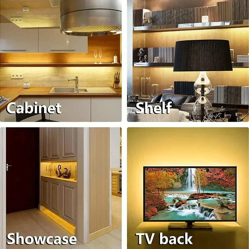 USB LED Strip Lights – DC 5V Waterproof Smart Dimmer with Hand-Wave Sensor
