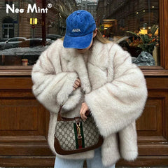 Manteau en fausse fourrure dégradé menthe néo – Veste d'hiver oversize style streetwear pour femme